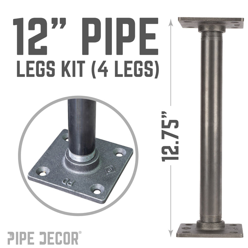 1 in. x 12 in. Square Flange Pipe Table Legs - 4 Pack
