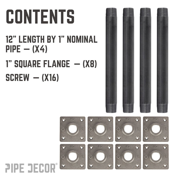 1 in. x 12 in. Square Flange Pipe Table Legs - 4 Pack