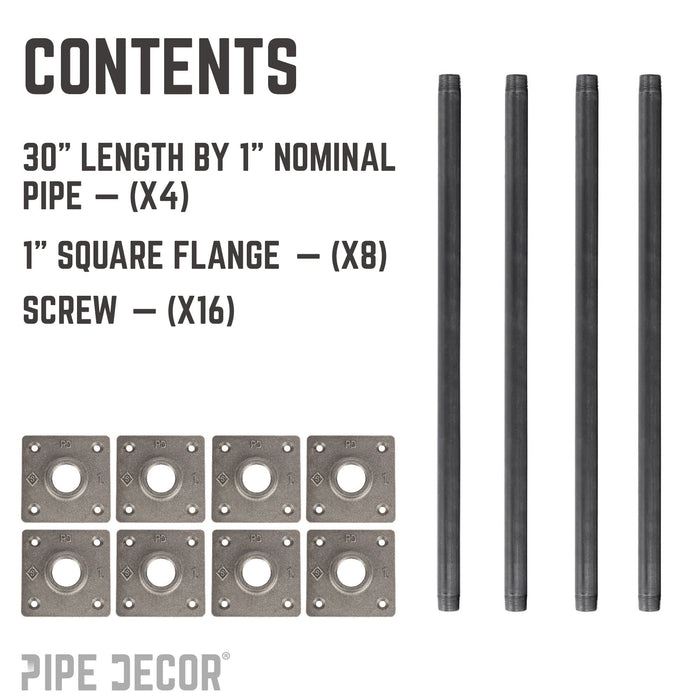 1 in. x 30 in. Square Flange Pipe Table Legs - 4 Pack