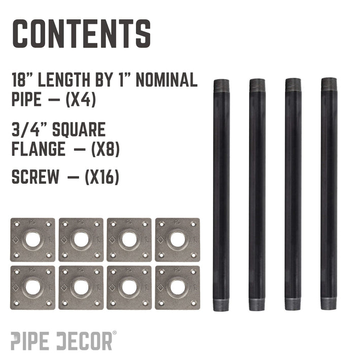 3/4 in. x 18 in. Square Flange Pipe Table Legs - 4 Pack