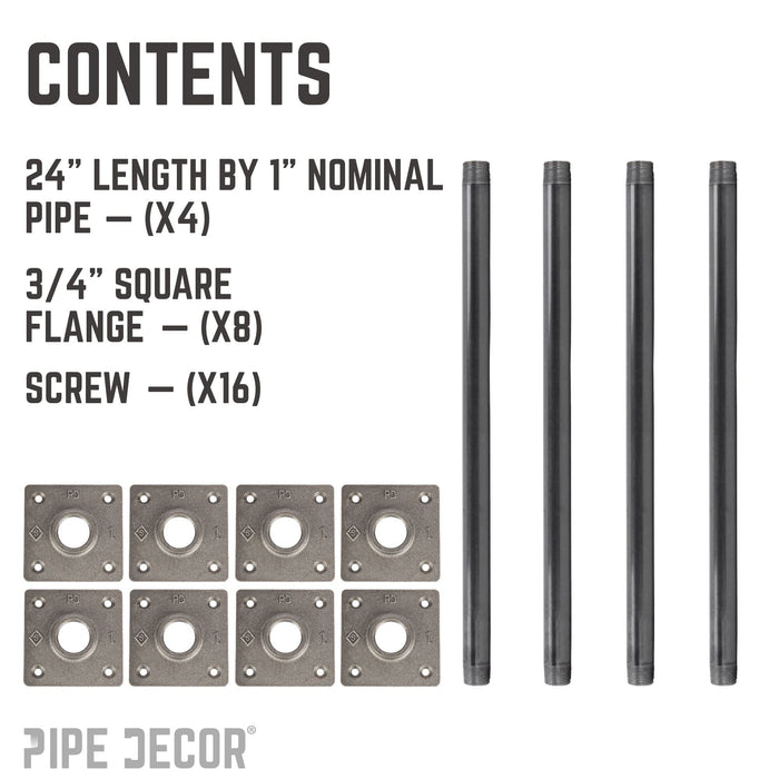 3/4 in. x 24 in. Square Flange Pipe Table Legs - 4 Pack