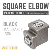 Pipe Decor Square Elbow Patented Design (Patent No. D985738) Black Malleable Iron