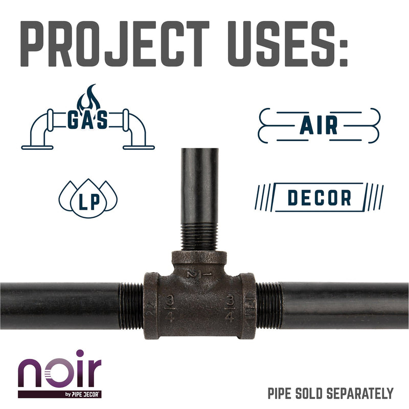 Tee reductora negra mate preacabada de 3/4 pulg. x 3/4 pulg. x 1/2 pulg.