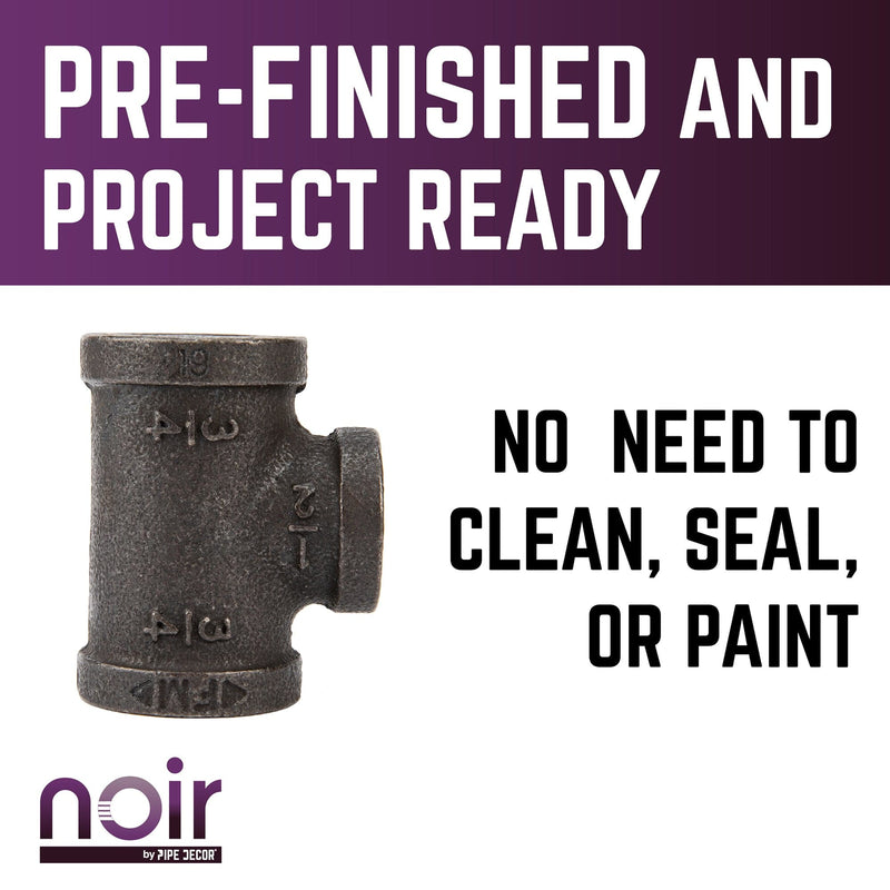 Tee reductora negra mate preacabada de 3/4 pulg. x 3/4 pulg. x 1/2 pulg.