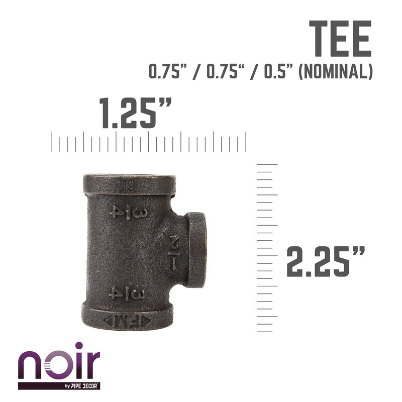 Tee reductora negra mate preacabada de 3/4 pulg. x 3/4 pulg. x 1/2 pulg.