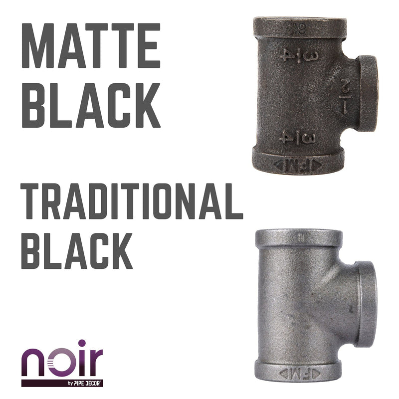 Tee reductora negra mate preacabada de 3/4 pulg. x 3/4 pulg. x 1/2 pulg.