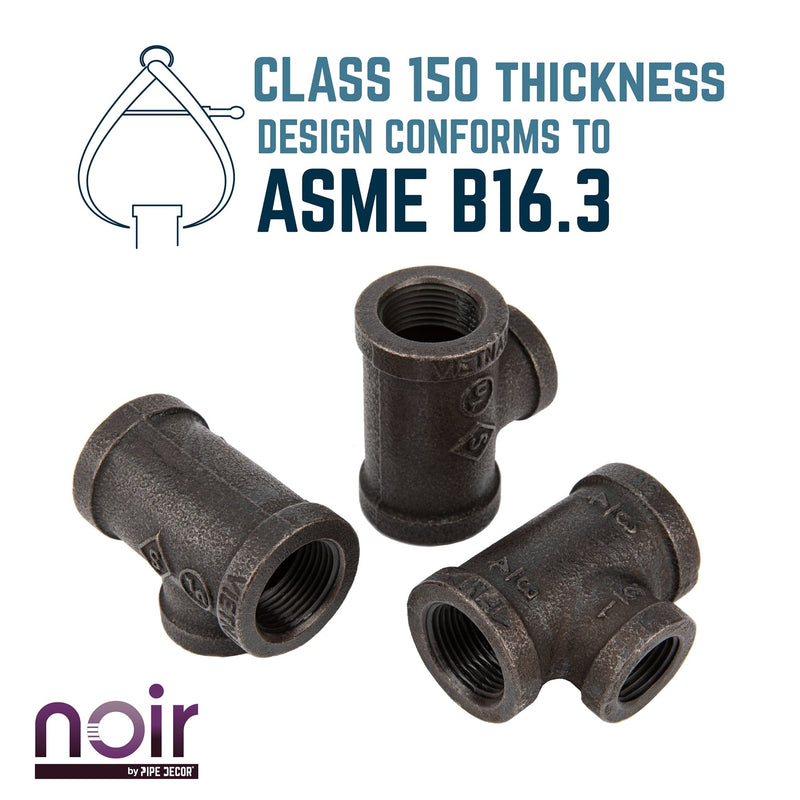 Tee reductora negra mate preacabada de 3/4 pulg. x 3/4 pulg. x 1/2 pulg.