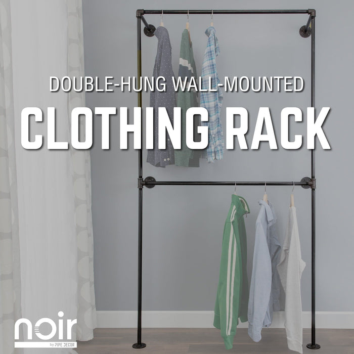 Noir Black Wall Mounted Double Hung Clothing Rack
