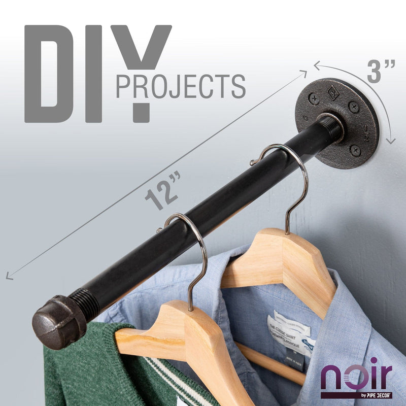 Kit de soportes para colgar ropa en negro Noir de 1/2 pulg. x 12 pulg. (paquete de 4)