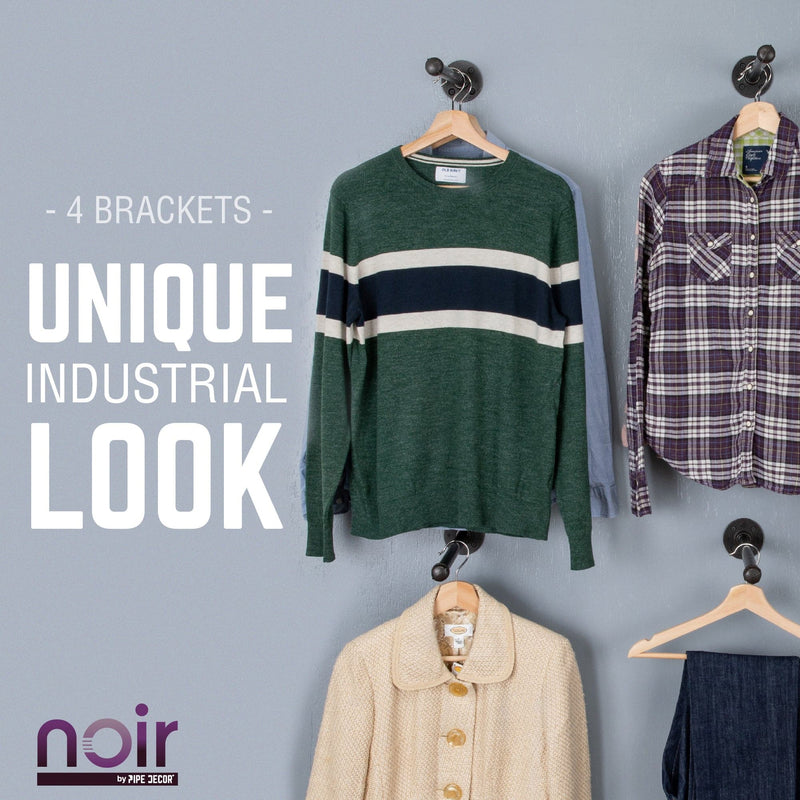 Kit de soportes para colgar ropa en negro Noir de 1/2 pulg. x 12 pulg. (paquete de 4)