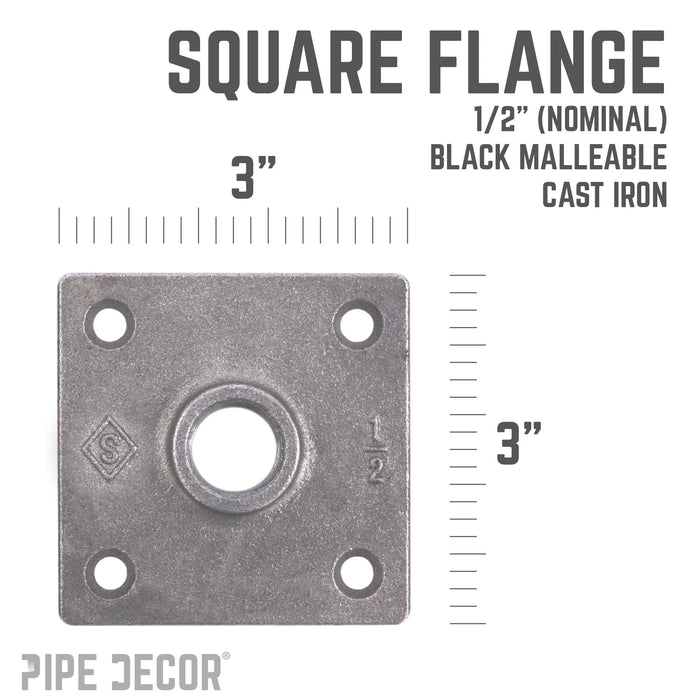 1/2 in. Black Square Floor Flange